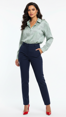 Womens Elegant Sage Green Subtle Embellishment Shirt