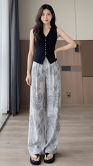 CROSS JPNK Womens Floral Printed Wide Leg Trousers