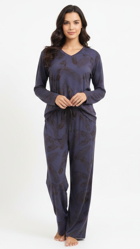 OYSHO WOMEN FLORAL V NECK T SHIRT AND WIDE LEG TROUSER SET