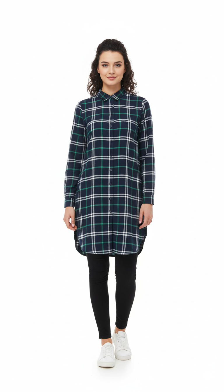 WOMEN ONLY LONG CHECK SHIRT