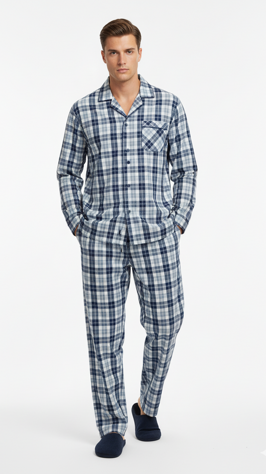 UNIT Mens Blue & White Plaid Checkered Trouser