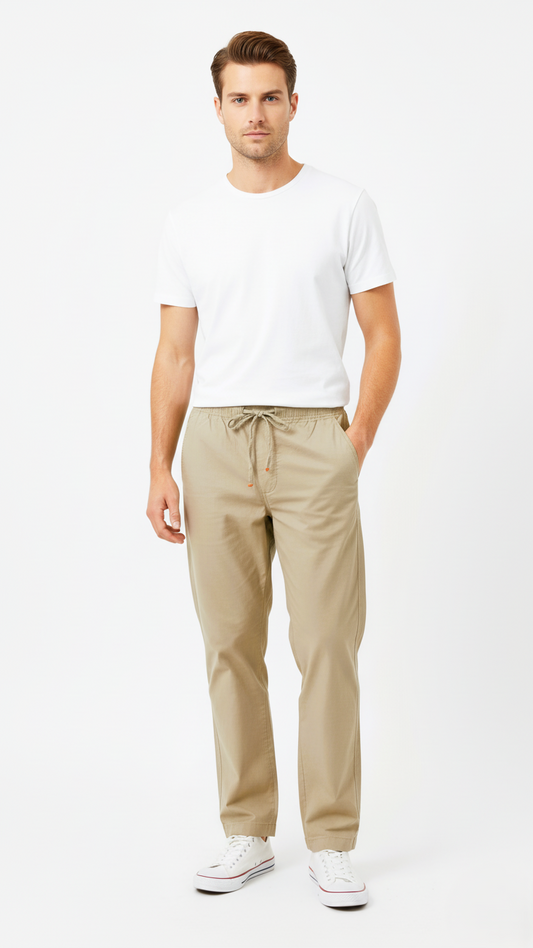 GUESS Mens Relaxed Fit Khaki Cotton Trouser