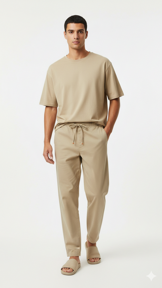 GUESS Mens Relaxed Fit Khaki Cotton Trouser