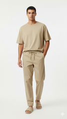 Mens Relaxed Fit Khaki Cotton Trouser