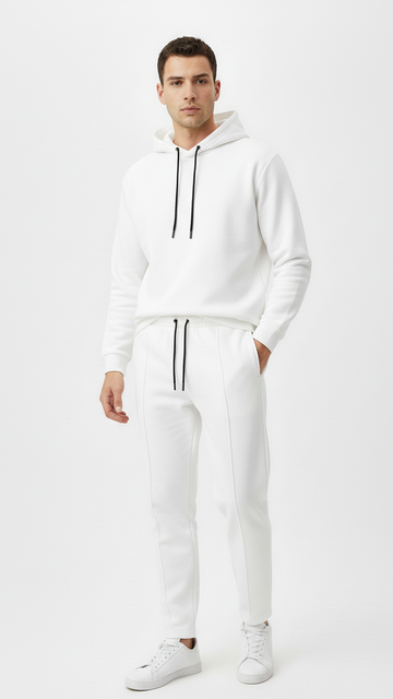 PULL&BEAR Mens Piped Pintuck White Trouser