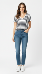 ZR Womens Striped V Neck Tee