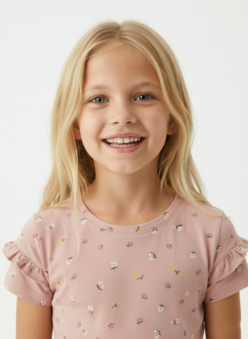 NAME IT Girls Textured Floral Printed Tee