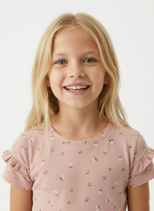 NAME IT Girls Textured Floral Printed Tee