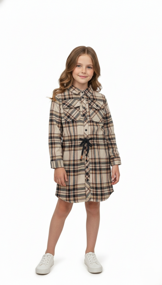 PERSIVAL Girls Knee Length Shirt With Drawstring (Winter Shirt)