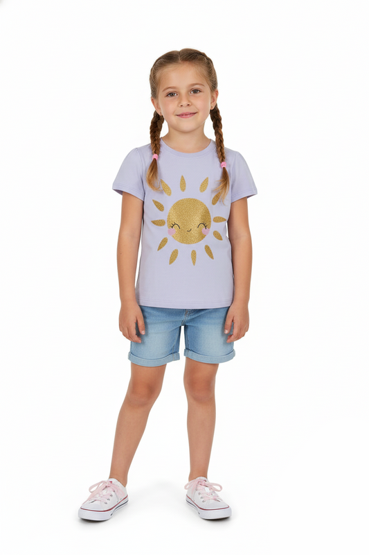COOL CLUB Girls Glitter Sun Graphic T-Shirt – Lavender
