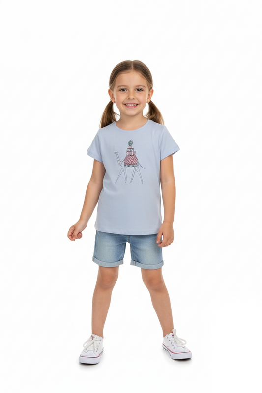 Little Kids Girls Camel Graphic T-Shirt – Light Blue