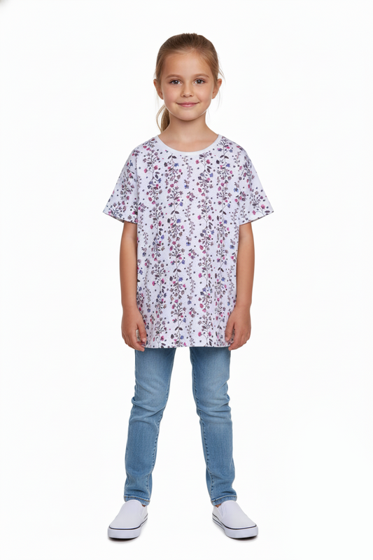 Little Kids White Short Sleeve Floral Print T-Shirt