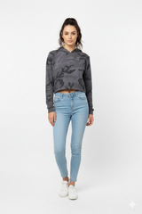 WOMENS CROPPED DARK CAMO PRINTED HOODIE