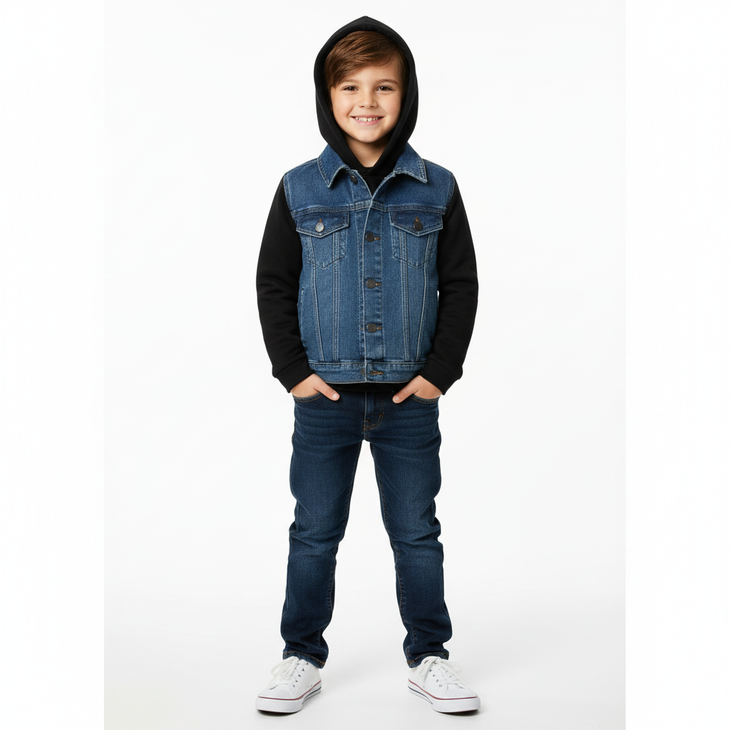 DL Kids Denim Hooded Jacket Blue Black