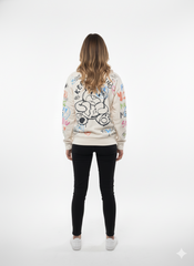 MNS WOMEN Doodle Graphic Sweatshirt Cream Multicolor Print
