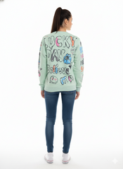 MNS WOMEN Doodle Graphic Sweatshirt Pistachio Multicolor Print