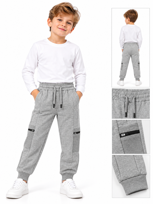 Boys' Cargo Joggers | Light Gray Heather Kids Sweatpants with Pockets