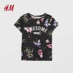 H&M BLACK FLORAL AWESOME STATE JERSEY TOP