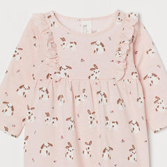 Light Pink Rabbits Frill Trimmed Jersey Dress