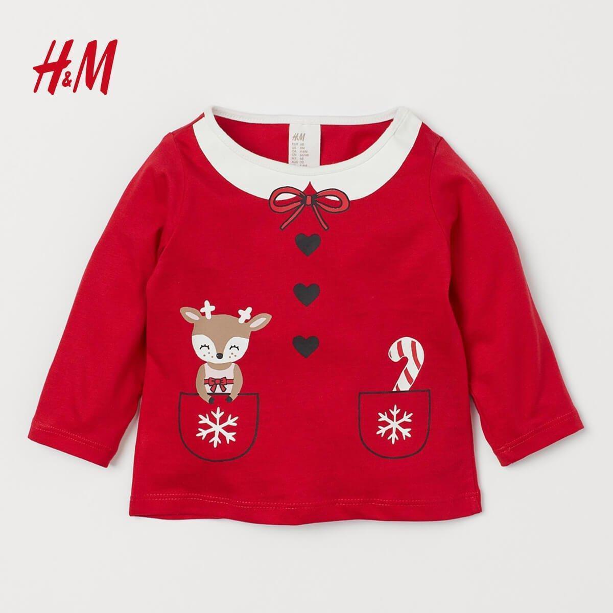 H&M RED BOW PRINTED TSHIRT