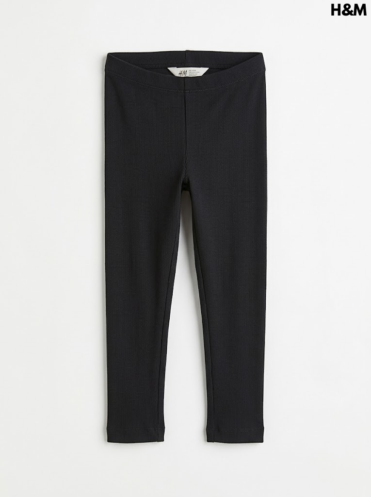 H&M Girls' Solid Black Ribbed Knit Stretch Cotton Leggings| SM GARMENTS