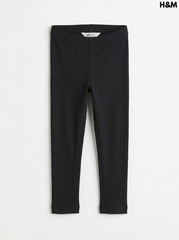 H&M Girls' Solid Black Ribbed Knit Stretch Cotton Leggings| SM GARMENTS