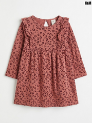 H&M Girls' Dusty Rose Leopard Print Ruffle Long-Sleeve Cotton Dress| SM GARMENTS