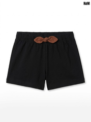 H&M Girls' Solid Black Stretch Cotton Shorts with Brown Bow Accent| SM GARMENTS