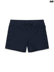 H&M Girls Dark Navy Blue Ruffle Side Bow Accent Cotton Jersey Shorts| SM GARMENTS