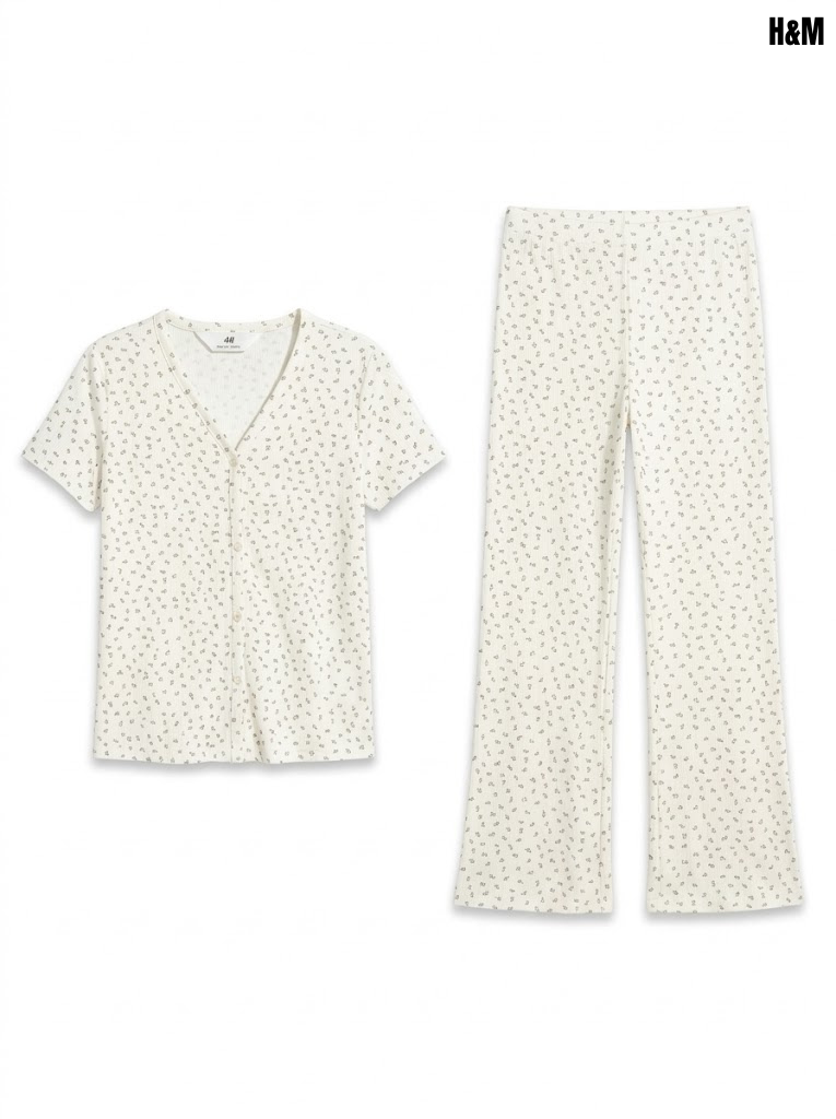 H&M Girls Off-White Floral Print Short-Sleeve Top and Flare Pants Set| SM GARMENTS