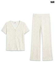 H&M Girls Off-White Floral Print Short-Sleeve Top and Flare Pants Set| SM GARMENTS