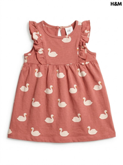 H&M Girls' Dusty Rose Swan Print Ruffle Flutter-Sleeve Jersey Dress| SM GARMENTS