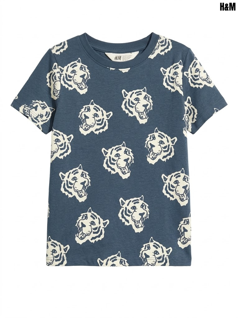 C&A Boys' Blue All-Over Tiger Print Short-Sleeve T-Shirt | SM GARMENTS