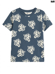 C&A Boys' Blue All-Over Tiger Print Short-Sleeve T-Shirt | SM GARMENTS