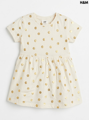 H&M Girls' Off-White Cream Metallic Gold Polka Dot Short-Sleeve Jersey Dress| SM GARMENTS