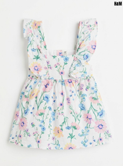 H&M Girls' White Floral Print Ruffle Shoulder Strap Cotton Dress| SM GARMENTS