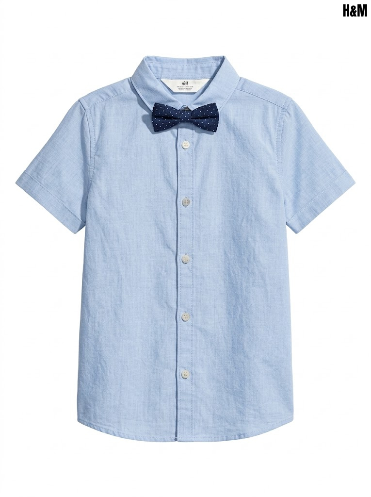 H&M Boys Light Blue Short-Sleeve Formal Button-Down Shirt with Bow Tie| SM GARMENTS