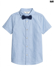 H&M Boys Light Blue Short-Sleeve Formal Button-Down Shirt with Bow Tie| SM GARMENTS