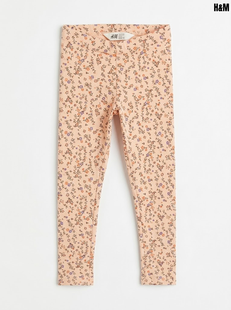 H&M Girls' Peach Ditsy Floral Print Stretch Cotton Jersey Leggings| SM GARMENTS