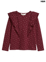H&M Girls' Deep Burgundy Floral Ruffle Long-Sleeve T-Shirt| SM GARMENTS