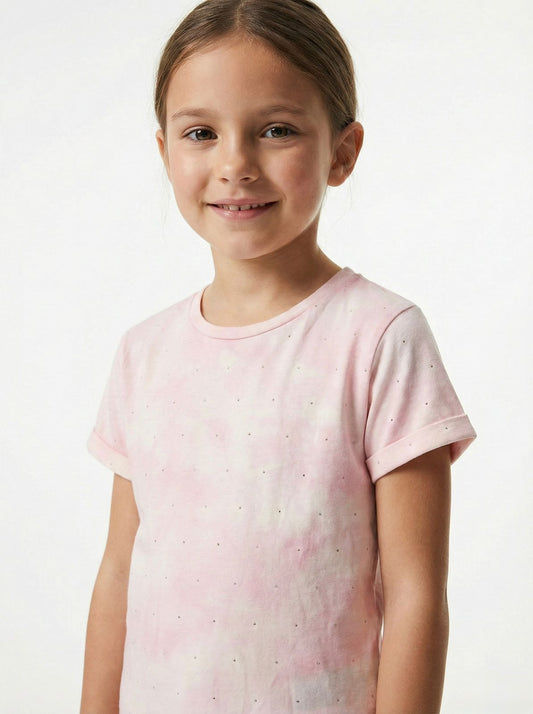 NAME IT Girls Acid Pink With Stone Detailed Tee