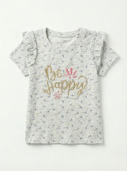 NAME IT Girls Floral Embroided Text Printed Tee