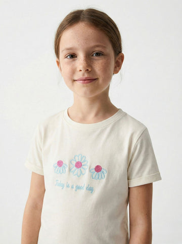 NAME IT Girls Glittered Embroided Sunflower Tee