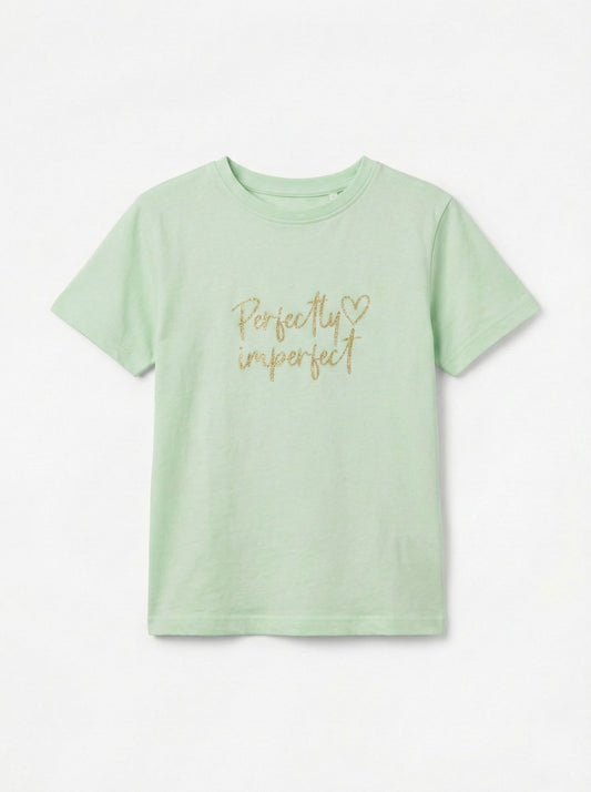 LC WAIKIKI Girls Pistachio Green Textured Embroided Text Tee