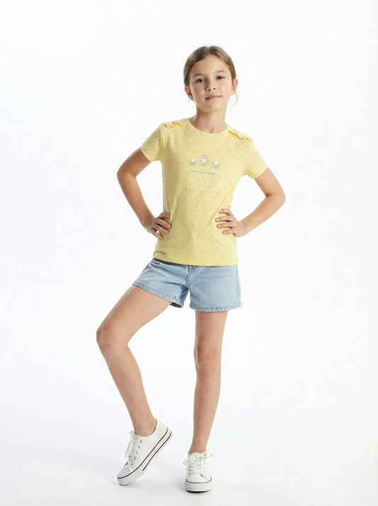 LC WAIKIKI Girls Embroided Flowers and FLoral Printed Tee