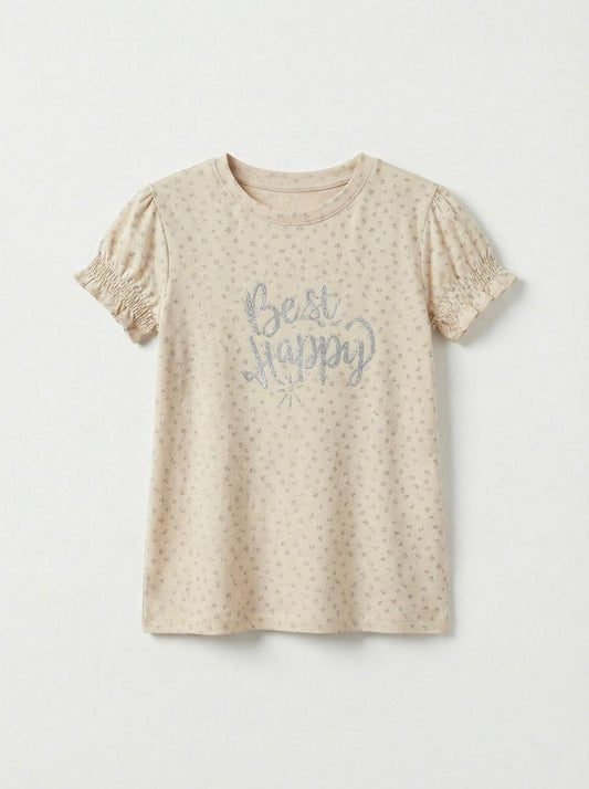 LC WAIKIKI Girls Floral Embroided Text Tee