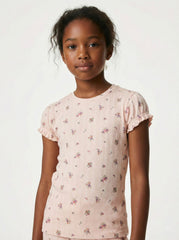 NAME IT Girls Textured Floral Printed Tee