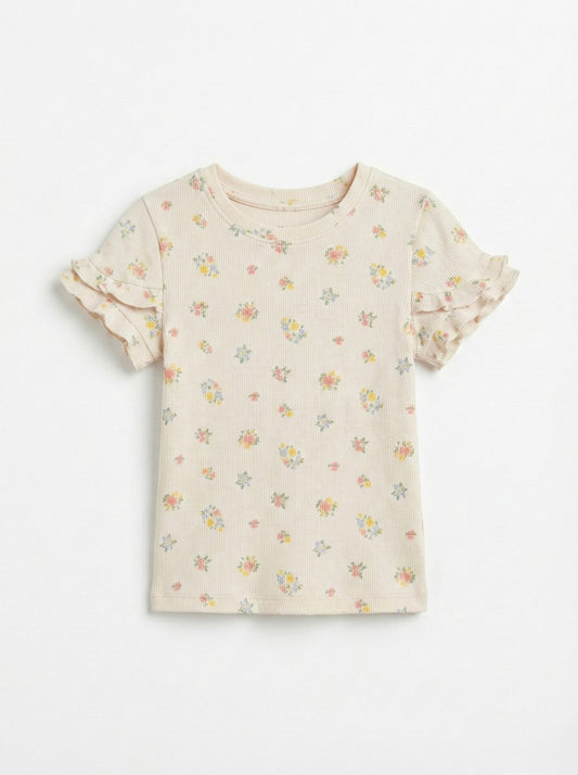 OKAIDI Girls Textured Floral Tee
