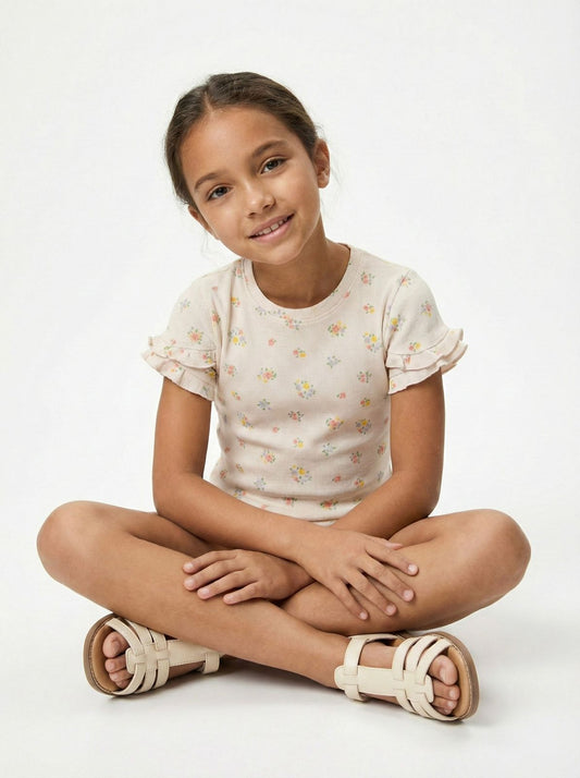 OKAIDI Girls Textured Floral Tee