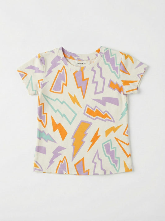 NAME IT Girls White Graphic Printed Tee